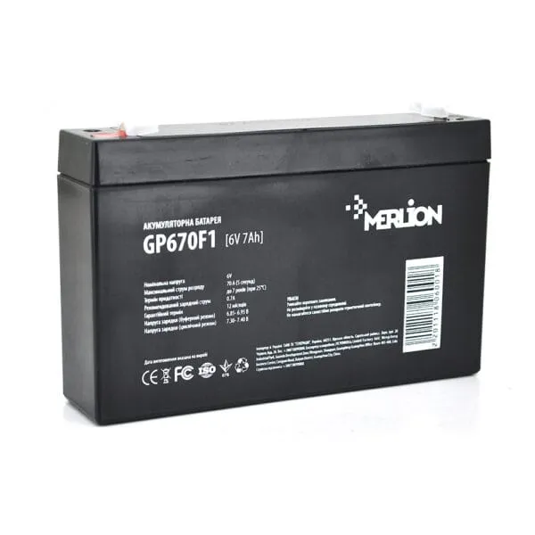 Акумуляторна батарея MERLION AGM GP670F1 6 V 7Ah  ( 150 x 35 x 95 (100 ) ) Q10