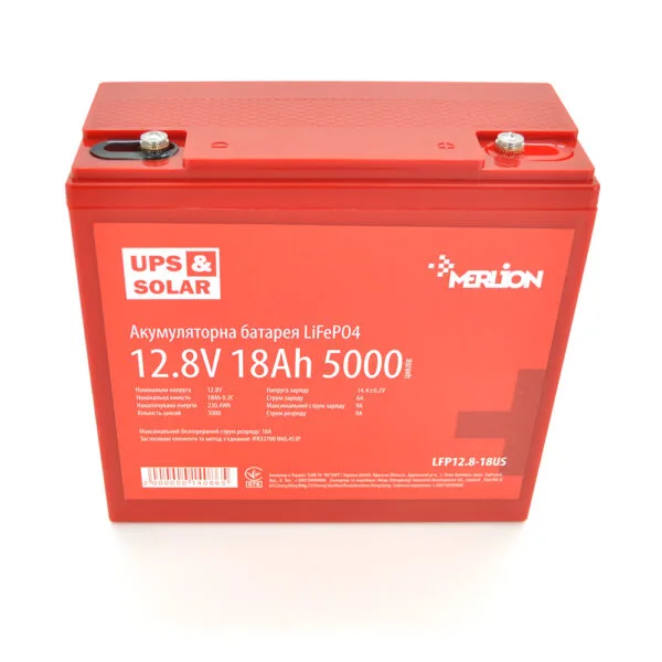 Літій-залізо-фосфатний акумулятор Merlion LiFePO4 12.8V 18AH (4S3P/BMS-20A), (181x77x168) for UPS, до 5000 циклів, Q6
